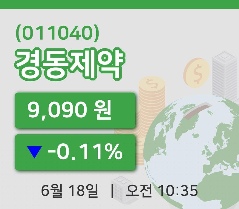 [경동제약주가] 18일 10시 35분 현재 9,090원