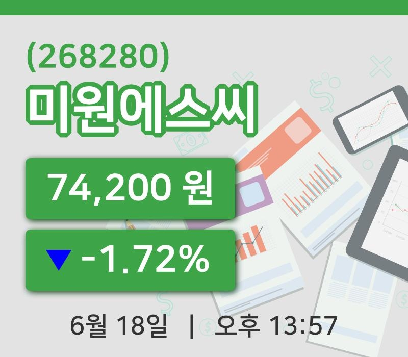 [미원에스씨주가] 18일 이시각 현재  74,200원