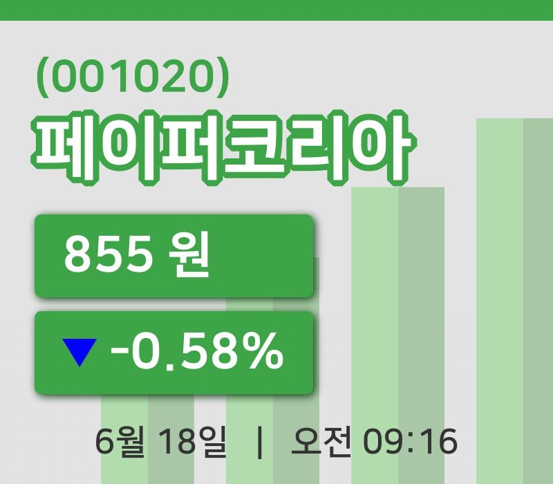 [페이퍼코리아주가] 18일 이시각 현재  855원