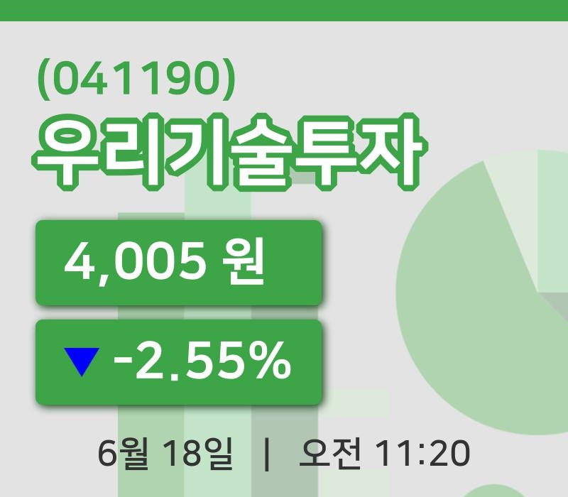 [우리기술투자주가] 18일 11시 20분 현재 4,005원