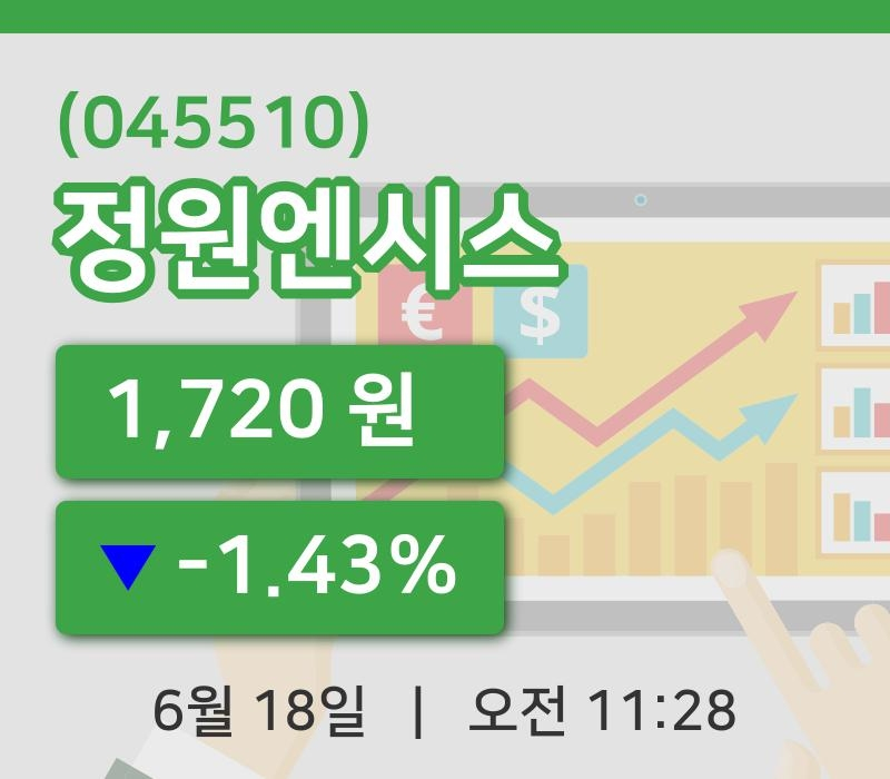 [정원엔시스주가] 11시 28분 현재 1,720원