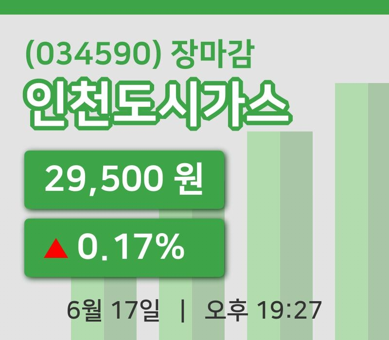 국내주식마감인천도시가스 17일 29,500원 장종료주식차트종합