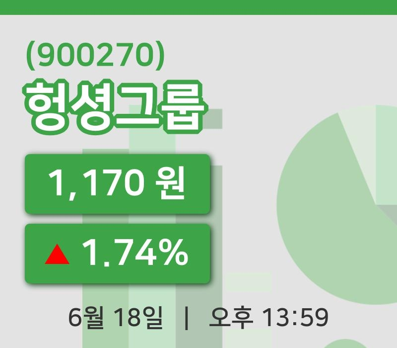 [헝셩그룹주가] 18일 이시각 현재  1,170원