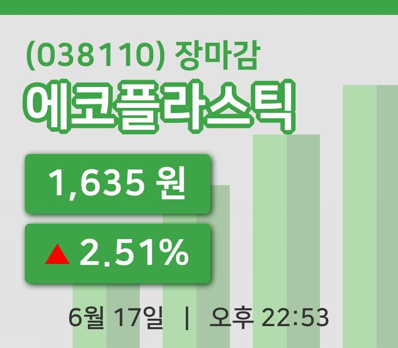국내증시마감에코플라스틱 17일 1,635원 장마감...