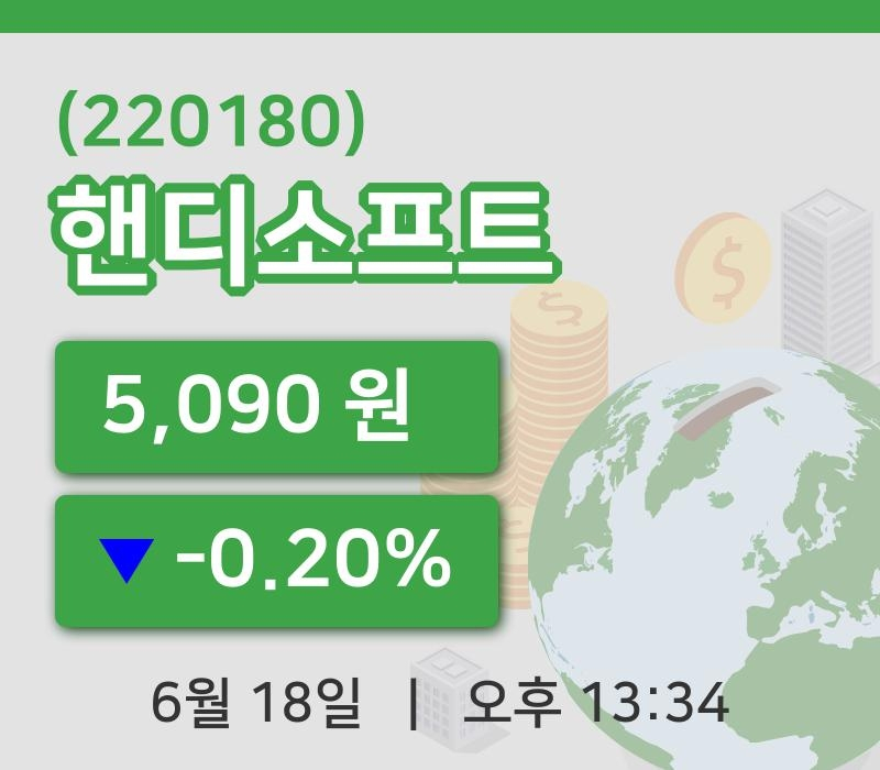 [핸디소프트주가] 13시 34분 현재 5,090원