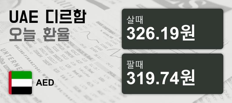 18일 UAE 환율 디르함 살때 326.19원, 팔때 319.74원 ▲0.19%상승