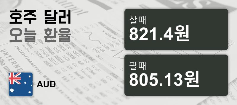 18일 호주 달러화 환율 살때 821.4원, 팔때 805.13원 ▼-0.11%감소