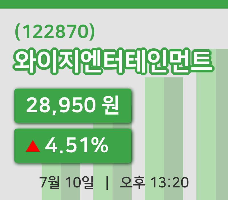 [와이지엔터테인먼트주가] 10일 13시 20분 현재 28,950원