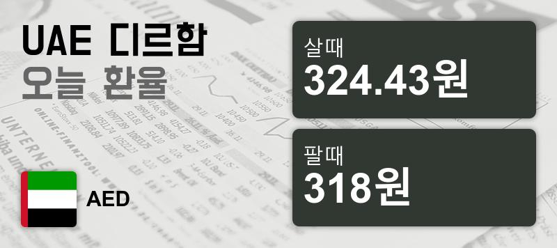 10일 디르함화 UAE 환율 살때 324.43원, 팔때 318원 ▲0.12%상승