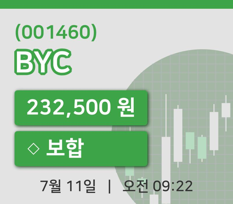 [BYC주가] 11일 9시 22분 현재 232,500원