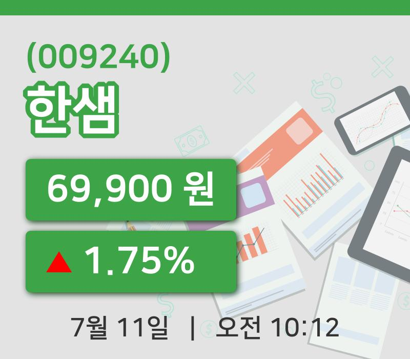 [한샘주가] 11일 10시 12분 현재 69,900원