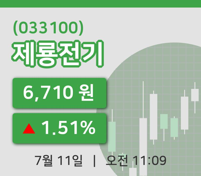 [제룡전기주가] 11일 이시각 현재  6,710원
