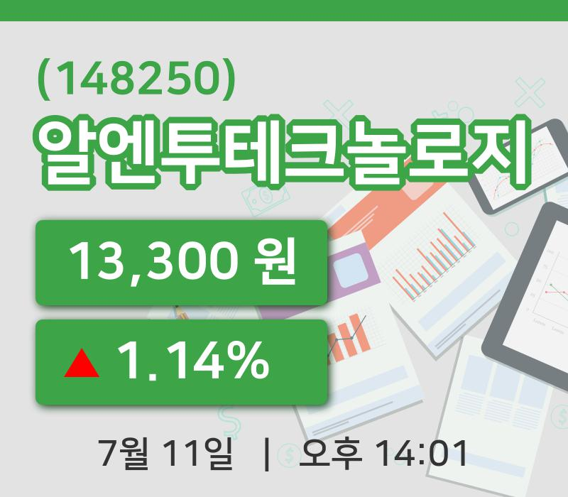 [알엔투테크놀로지주가] 11일 이시각 현재  13,300원