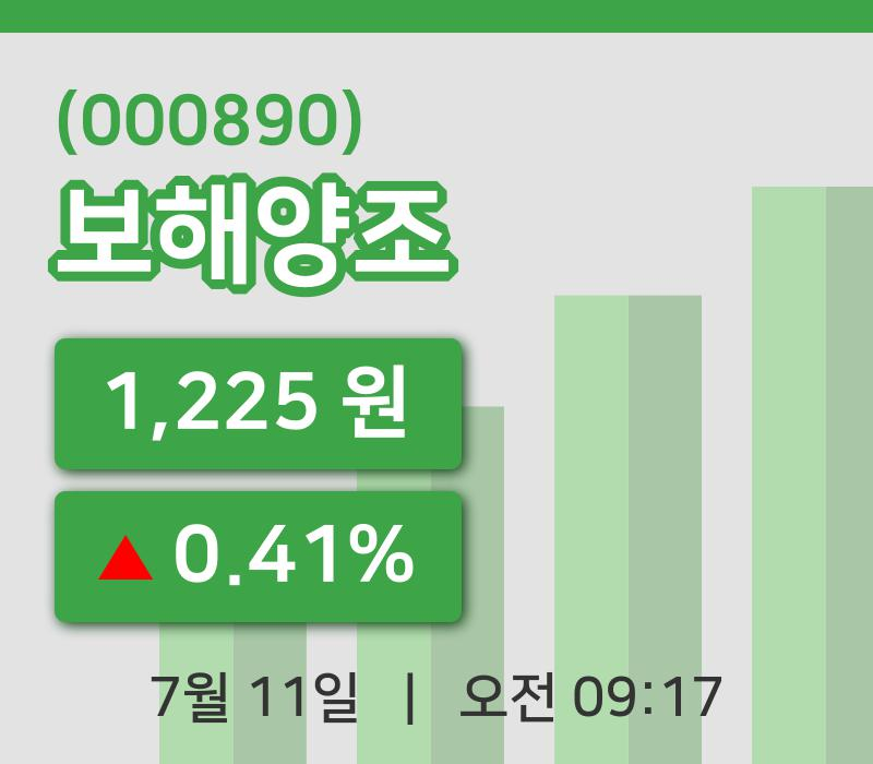 [보해양조주가] 11일 9시 17분 현재 1,225원