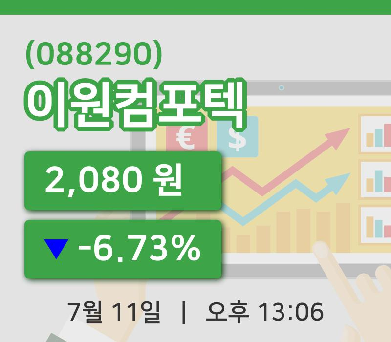 [이원컴포텍주가] 11일 13시 06분 현재 2,080원