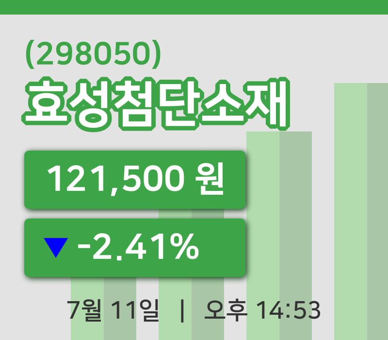 [효성첨단소재주가] 11일 14시 53분 현재 121,500원