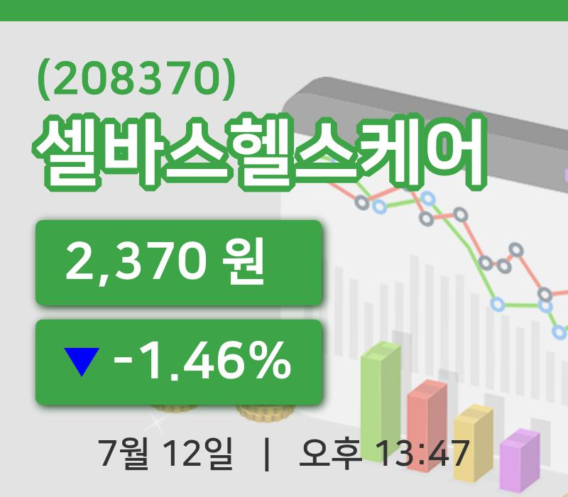 [셀바스헬스케어주가] 13시 47분 현재 2,370원