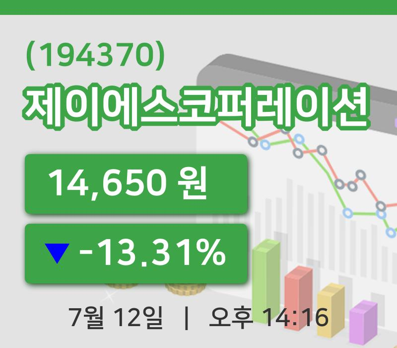 [제이에스코퍼레이션주가] 12일 14시 16분 현재 14,650원