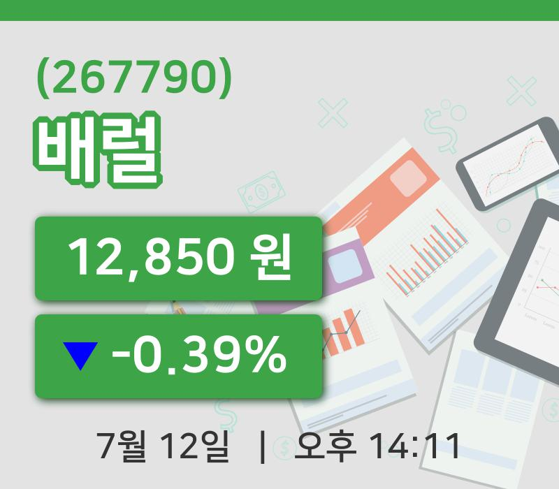 [배럴주가] 12일 14시 11분 현재 12,850원