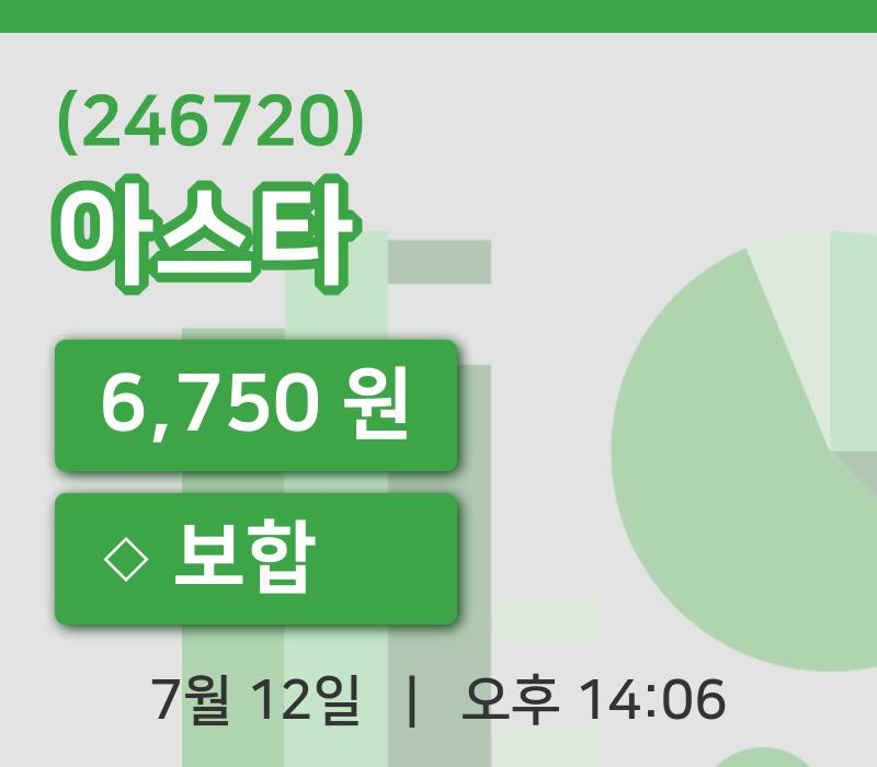 [아스타주가] 12일 14시 06분 현재 6,750원