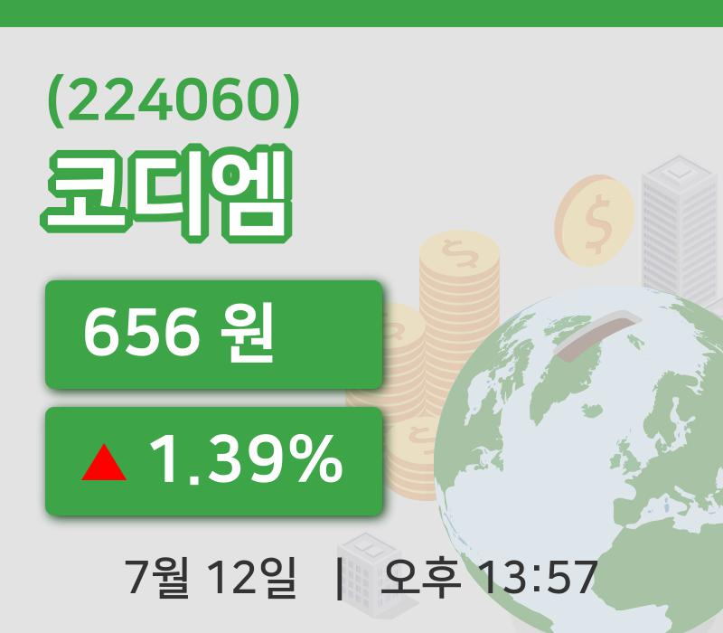 [코디엠주가] 13시 57분 현재 656원
