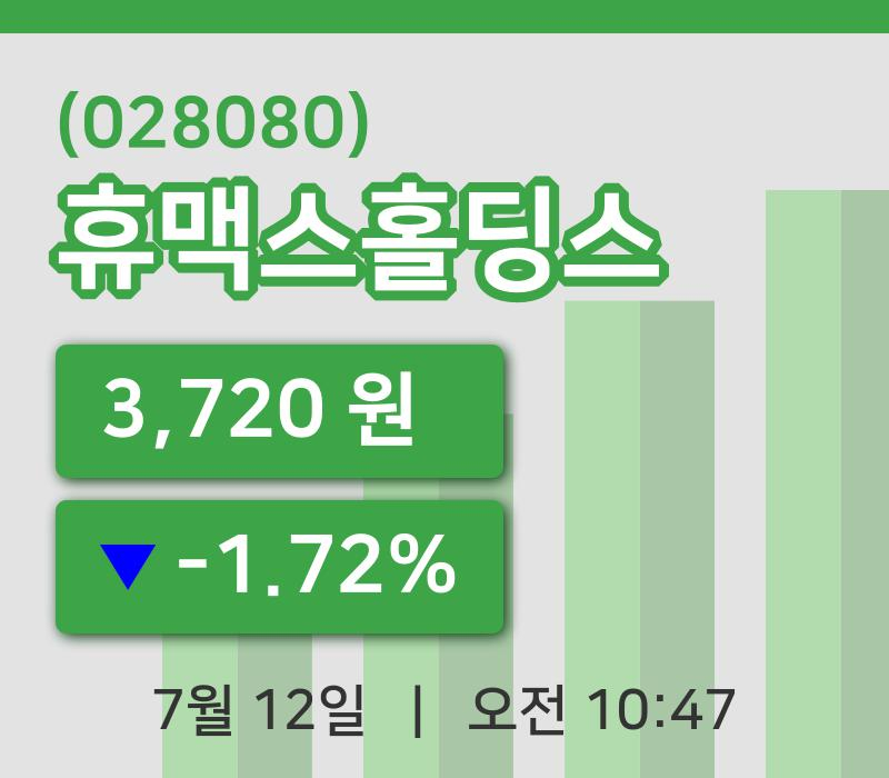 [휴맥스홀딩스주가] 12일 이시각 현재  3,720원