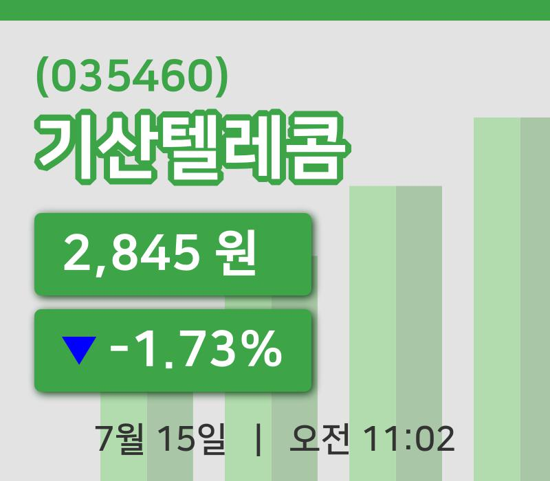 [기산텔레콤주가] 15일 11시 02분 현재 2,845원