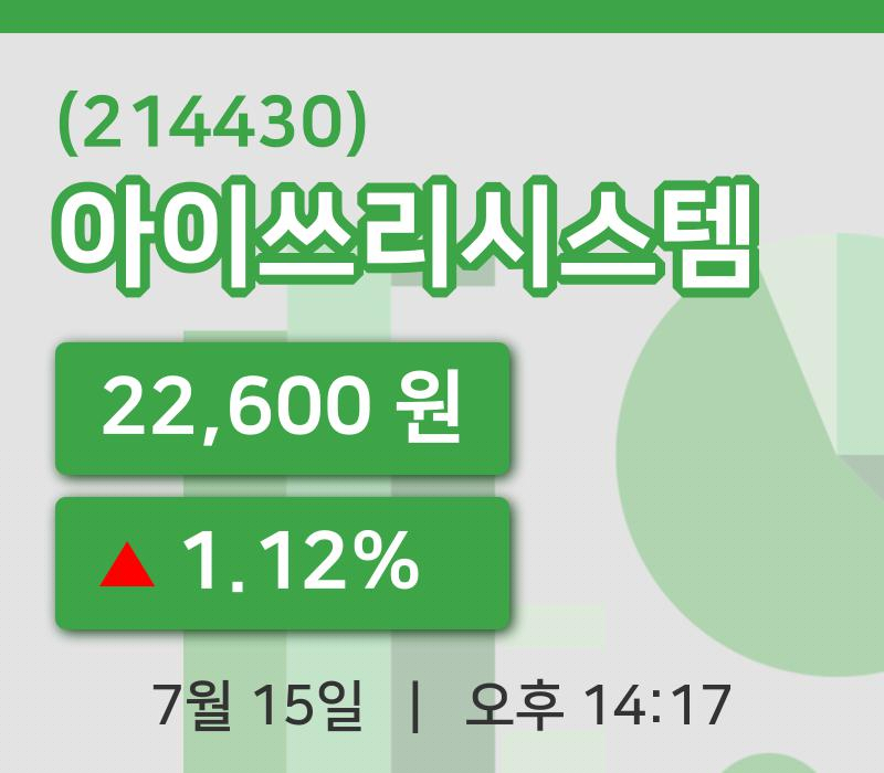 [아이쓰리시스템주가] 15일 이시각 현재  22,600원