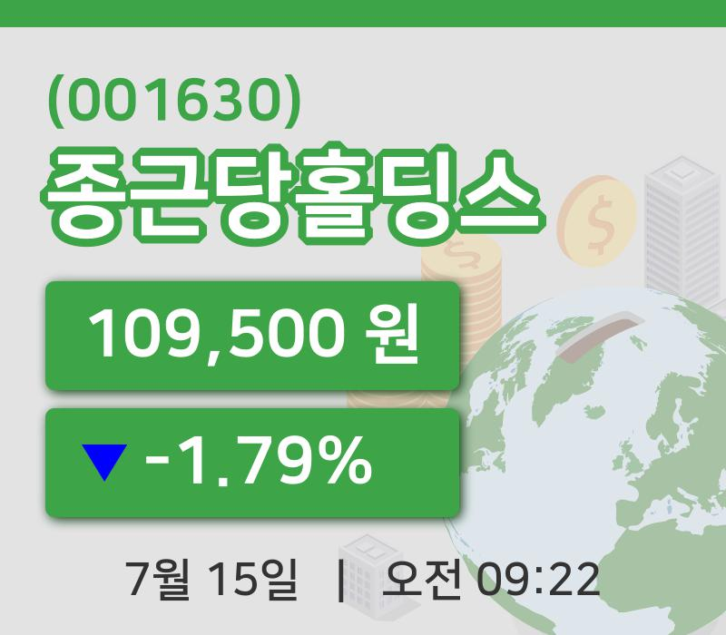[종근당홀딩스주가] 9시 22분 현재 109,500원