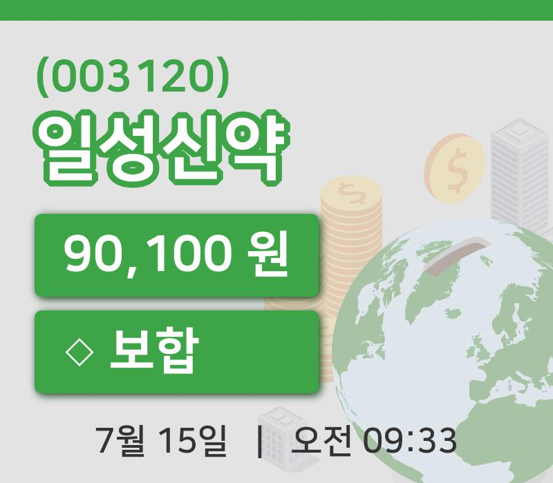 [일성신약주가] 15일 이시각 현재  90,100원