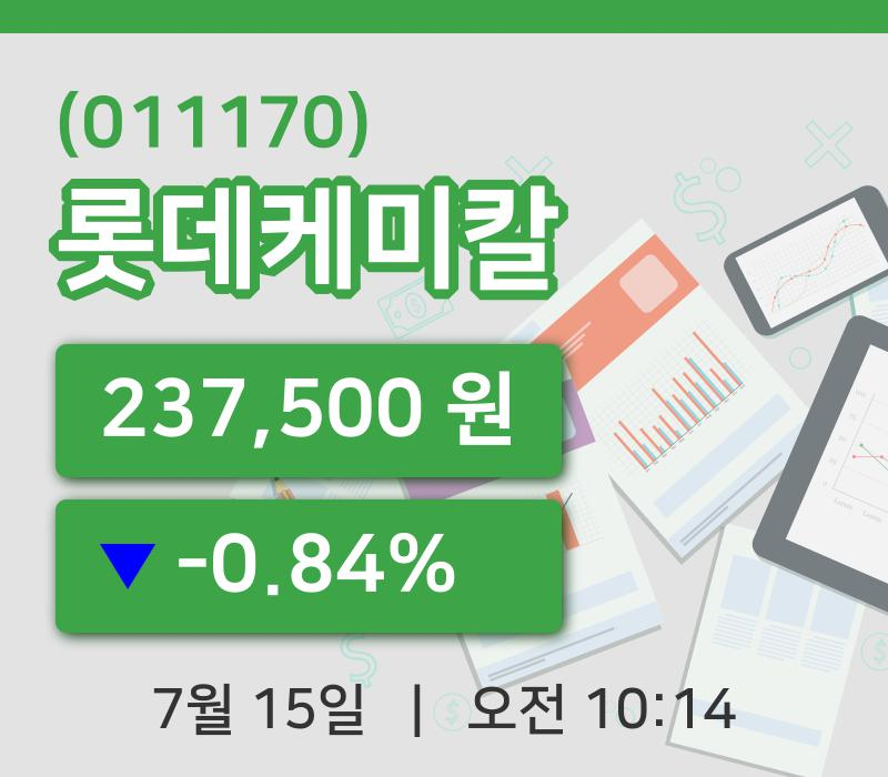 [롯데케미칼주가] 15일 10시 14분 현재 237,500원