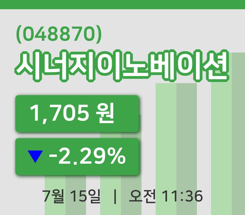 [시너지이노베이션주가] 11시 36분 현재 1,705원
