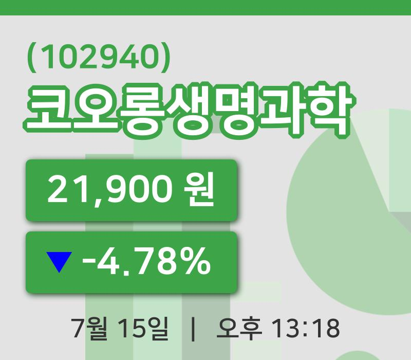 [코오롱생명과학주가] 13시 18분 현재 21,900원