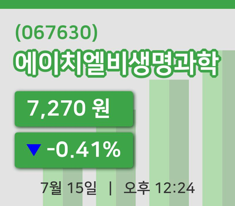 [에이치엘비생명과학주가] 15일 12시 24분 현재 7,270원