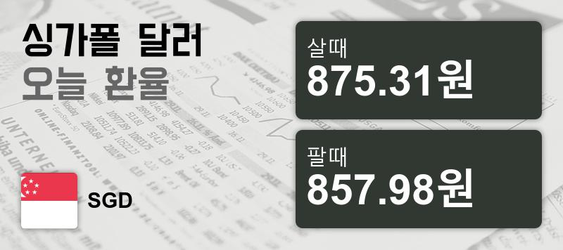 15일 싱가폴 달러 살때 875.31원, 팔때 857.98원 ▲0.2%상승