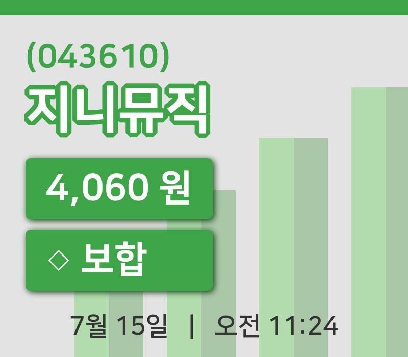 [지니뮤직주가] 15일 이시각 현재  4,060원
