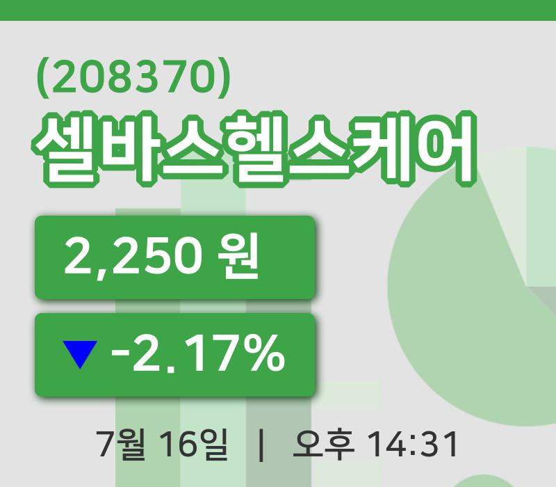 [셀바스헬스케어주가] 14시 31분 현재 2,250원