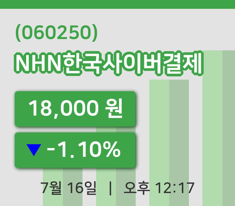 [NHN한국사이버결제주가] 16일 이시각 현재  18,000원