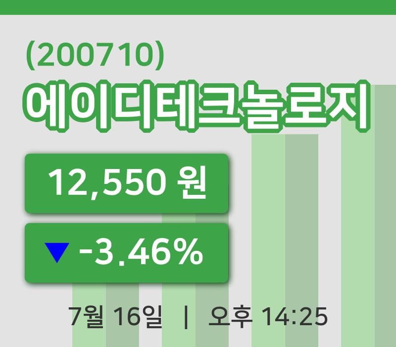 [에이디테크놀로지주가] 16일 14시 25분 현재 12,550원