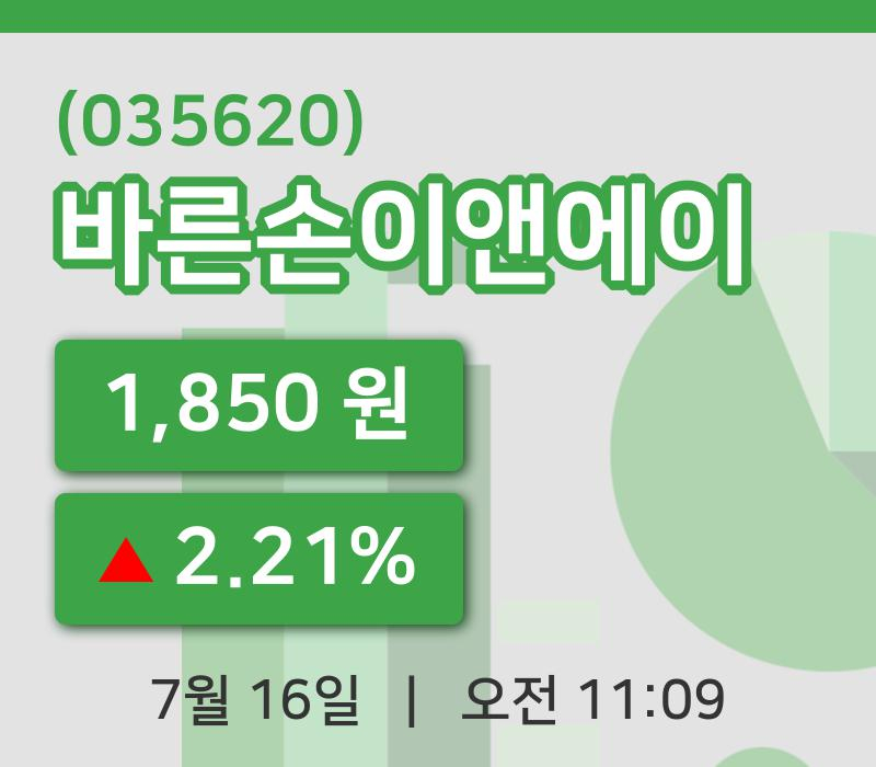 [바른손이앤에이주가] 11시 09분 현재 1,850원