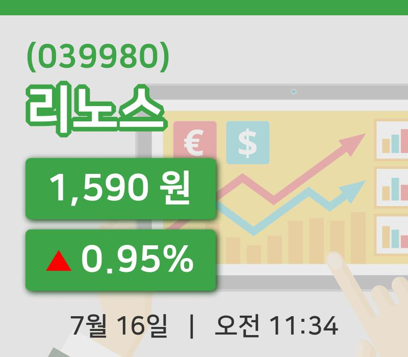 [리노스주가] 11시 34분 현재 1,590원