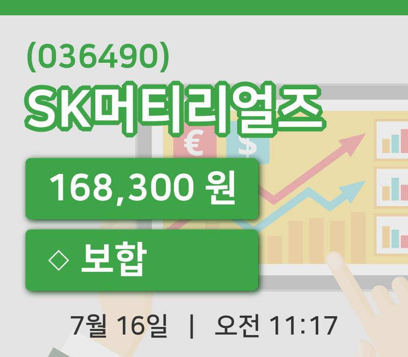 [SK머티리얼즈주가] 11시 17분 현재 168,300원