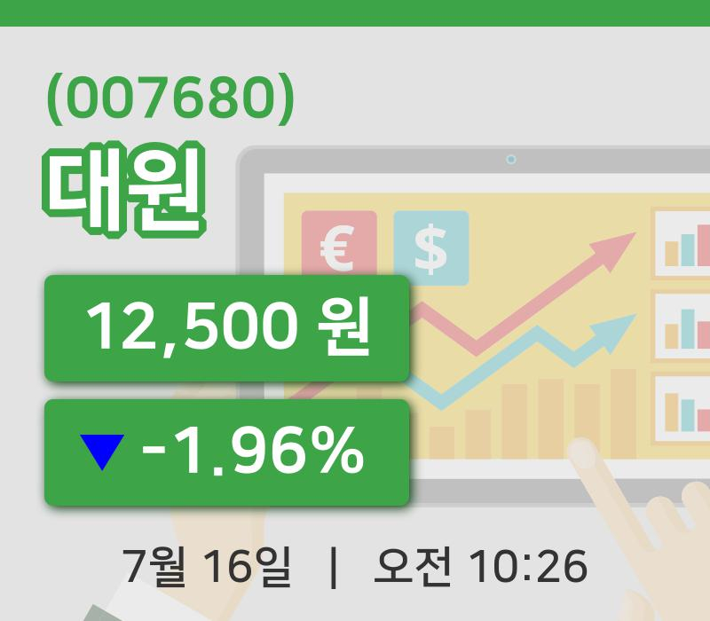 [대원주가] 16일 이시각 현재  12,500원