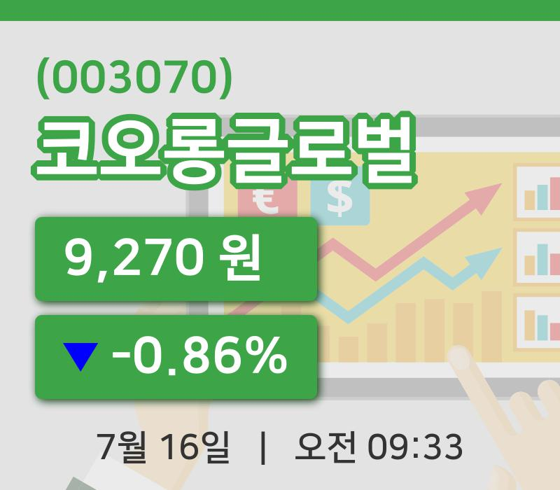[코오롱글로벌주가] 9시 33분 현재 9,270원