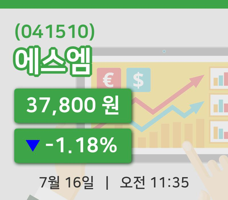 [에스엠주가] 11시 35분 현재 37,800원