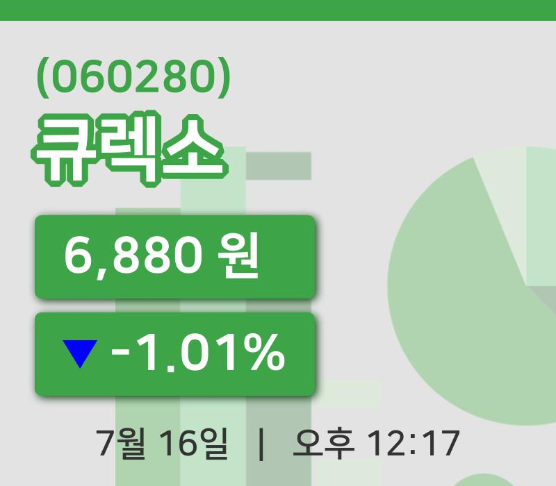 [큐렉소주가] 16일 이시각 현재  6,880원