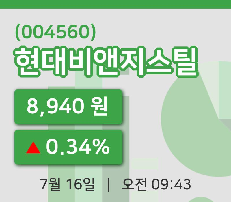 [현대비앤지스틸주가] 16일 이시각 현재  8,940원