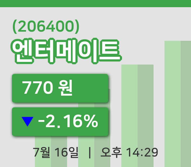 [엔터메이트주가] 16일 14시 29분 현재 770원