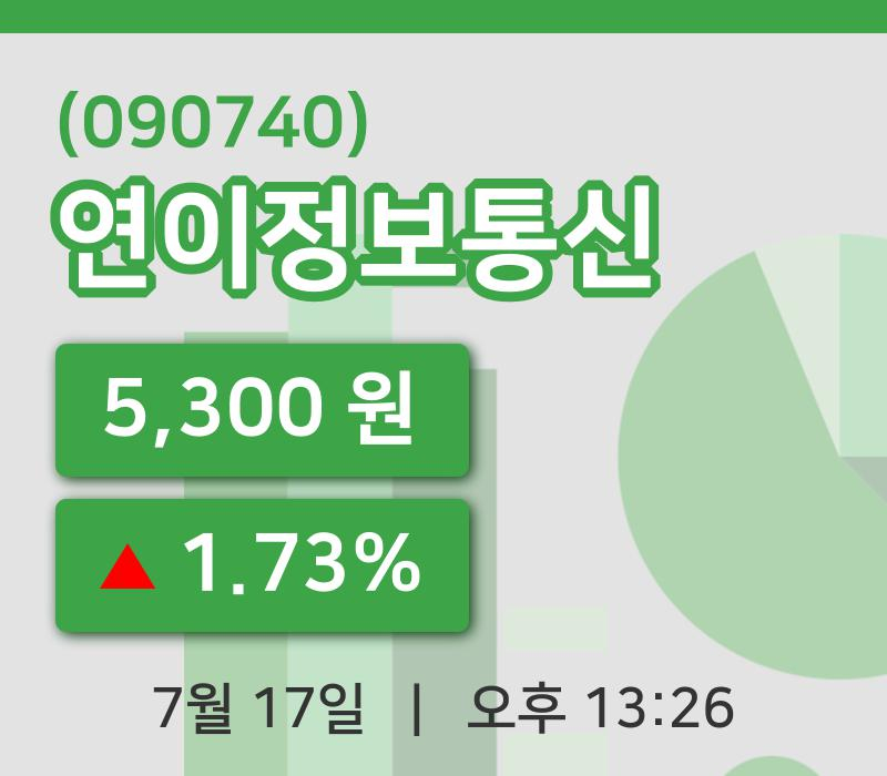 [연이정보통신주가] 17일 13시 26분 현재 5,300원