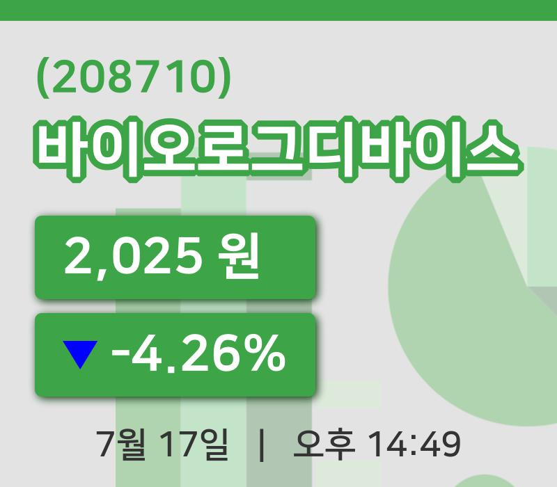 [바이오로그디바이스주가] 17일 14시 49분 현재 2,025원